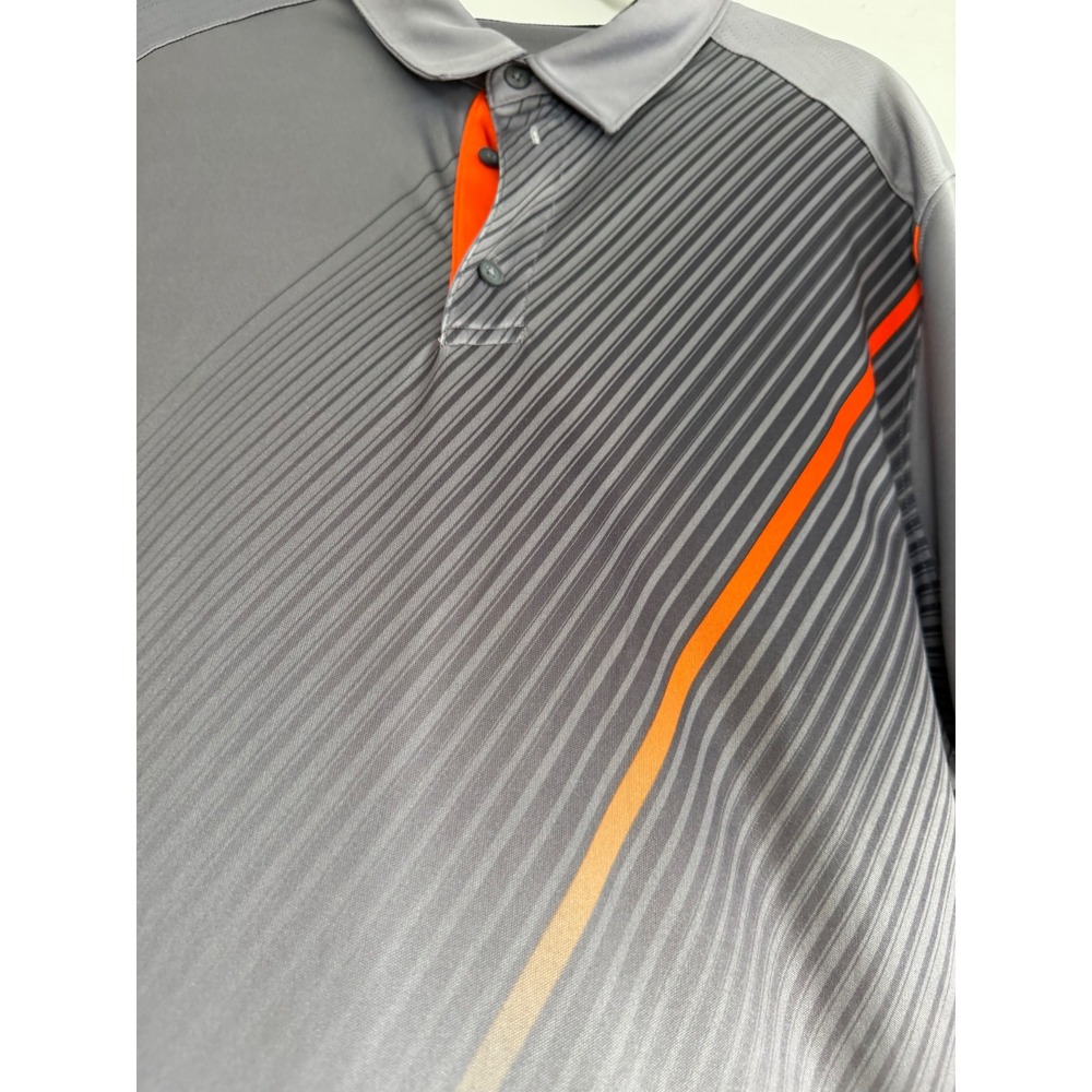 Tek Gear DryTek Mens XXL Gray Orange Diagonal Stripe Performance Golf Polo Shirt